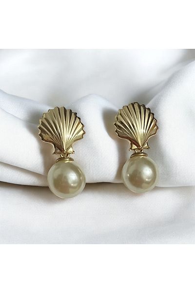 Twinssis Accessories Pearl Mussel Earrings with Dangle