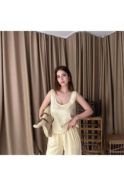 lizge giyim U Neck Strap Linen Athlete