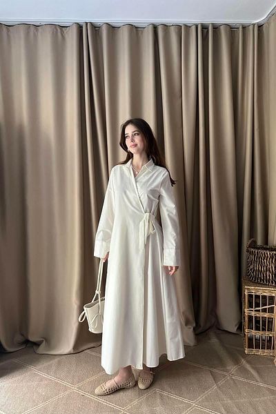 lizge giyim Kruvaze Side Tie Detailed Shirt Dress