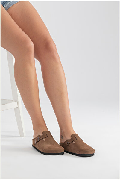 Lemoors Susana Natural Cork Sole Genuine Nubuck Leather Sand Color Women's Sabo Slippers