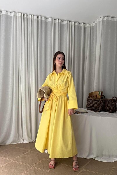 lizge giyim فستان واسع بحزام نصف مفتوح من الخلف