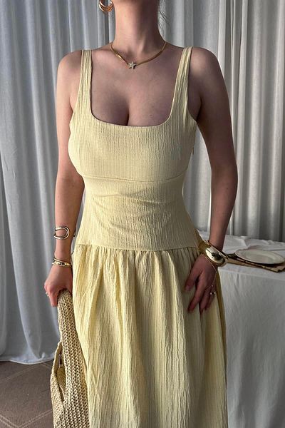 lizge giyim Thick Strap Square Neck Dress