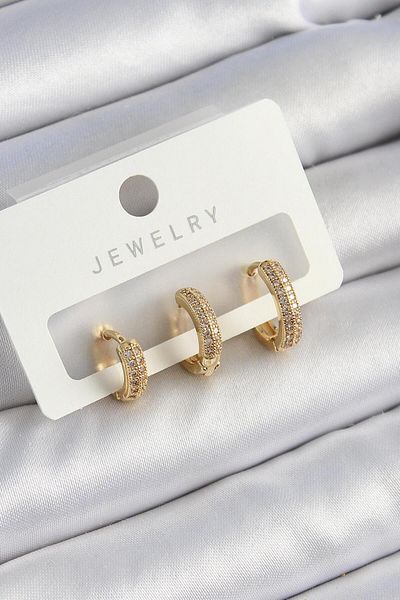 Dazzlecave 316L Stainless Steel 3-Piece Gold Hoop Earring Set with Stones – Sparkling and Stylish Design