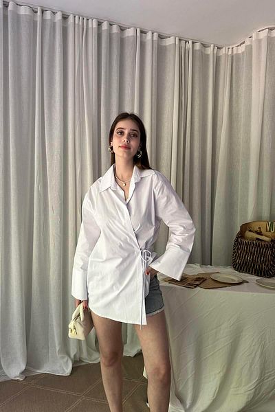 lizge giyim Button Detail Side Tie Shirt