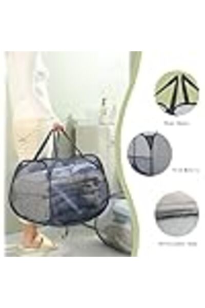 COOYA 2Pack Collapsible Laundry Baskets,Space-Saver with Side Pocket, for Laundry and Storage,Dark blue