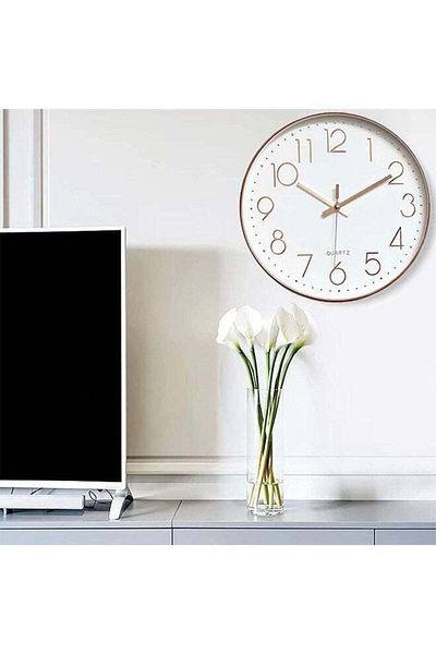 COOYA Wall Clock 12-inch Silent Non-Ticking Round Wall Clocks Battery Operated Easy to Read(Gold)