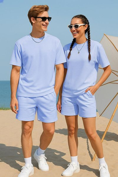 MELOOX Unisex Oversize Two Thread Cotton Summer Shorts Set.Single