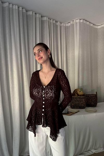 lizge giyim Buttoned Peplum Lace Cardigan