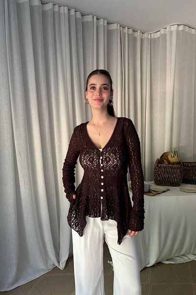 lizge giyim Buttoned Peplum Lace Cardigan