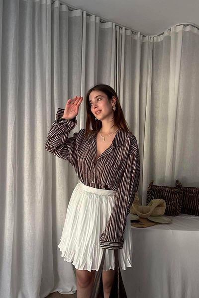 lizge giyim Pocketed Striped Oversize Shirt