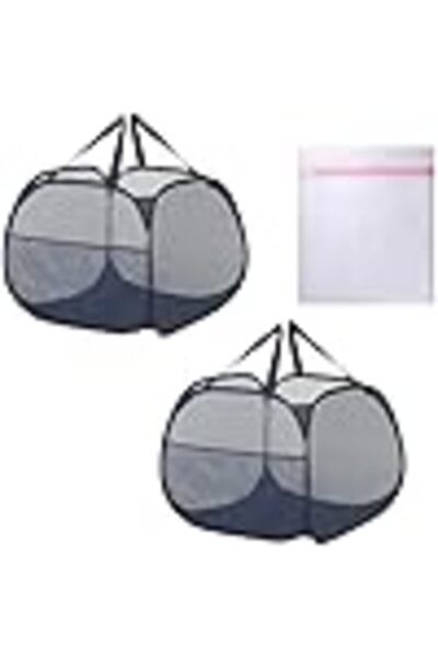 COOYA 2Pack Collapsible Laundry Baskets,Space-Saver with Side Pocket, for Laundry and Storage,Dark blue