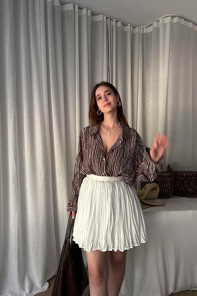 lizge giyim Pocketed Striped Oversize Shirt