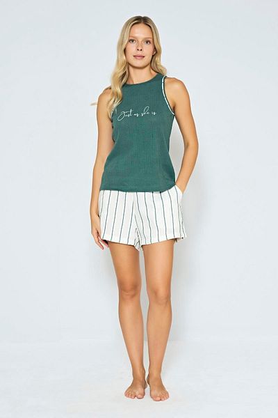 civetta Mulvxbrf Brf02 100% Cotton Woven Striped Green Shorts Pajama Set (Mulvix)