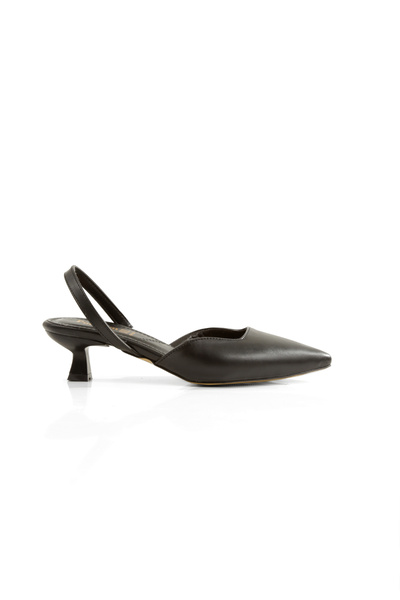 MİNNACE '' LARA '' Siyah Cilt Sivri Burunlu Arka Açık 5 cm Pino Ökçe Kadın Ayakkabısı Yeni Sezon