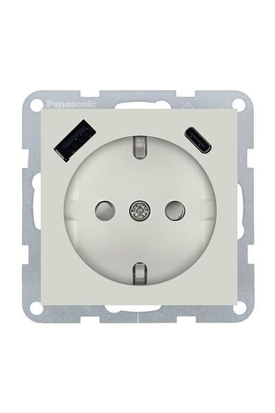 PANASONIC Schuko Socket with Child Protection + USB (A+C) QC Karre Plus 55 Sandstone