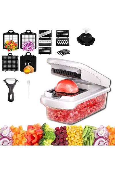 COOYA 15-in-1 Vegetable Chopper with 8 Blades,Onion Slicer,Mandolin and Container(White)
