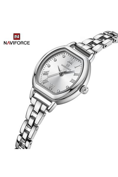 Naviforce Women's Quartz Watch Classic Tonneau-Shaped Dial with Roman Numerals Stainless Steel Bracelet