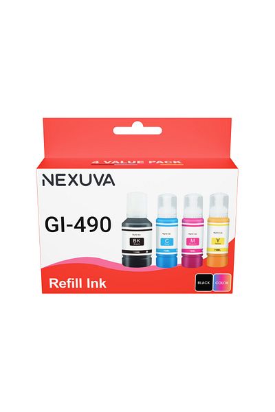 Nexuva Canon GI-490 Compatible Ink (4-Pack) for Canon PIXMA G1000–G3500 Series – BCMY