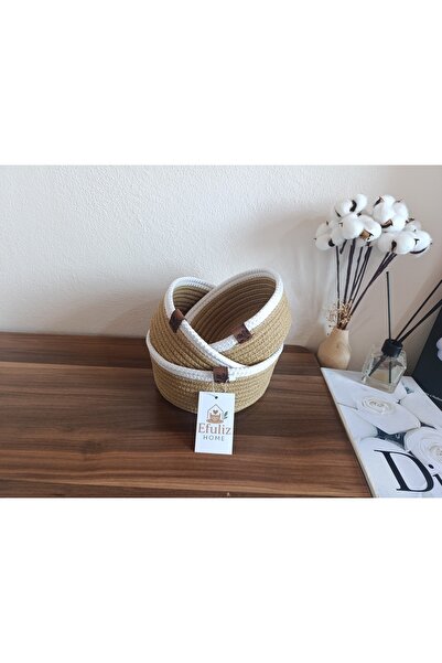 Efuliz Home Coș multifuncțional Mustard & White din 3 piese, coșuri din iută-sârmă de paie din material subțire piese, set de coșuri decorative-organizatoare