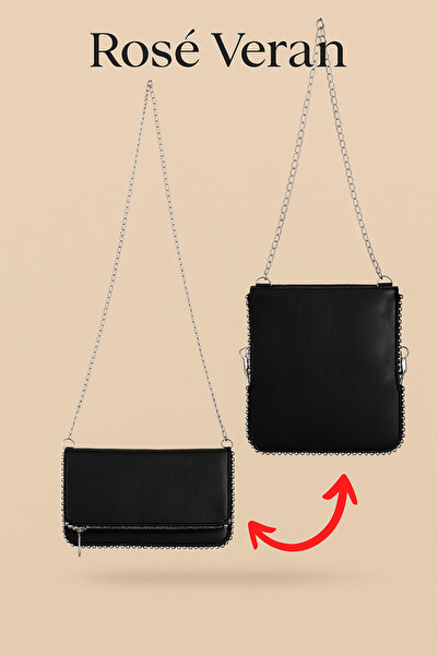 Rose Veran Geantă Convertibilă Neagră 2-în-1 cu Lanț Argintiu – Rosé Veran