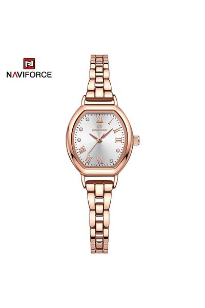 Naviforce Women's Quartz Watch Classic Tonneau-Shaped Dial with Roman Numerals Stainless Steel Bracelet