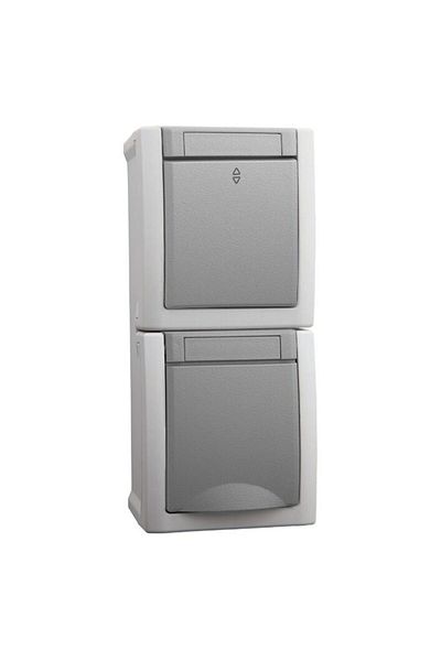 PANASONIC Schuko Socket with Stair Switch IP54 Gray Vertical