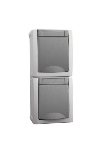 PANASONIC Double Schuko Socket IP54 Pacific Grey QC Vertical