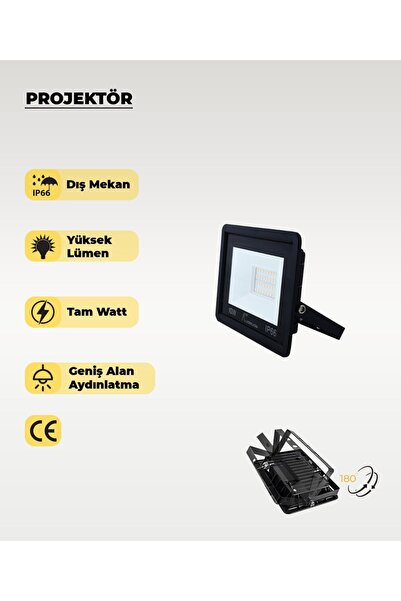 AC AYDINLATMA 10W IP66 Led Projektör 6500K (Beyaz Işık)