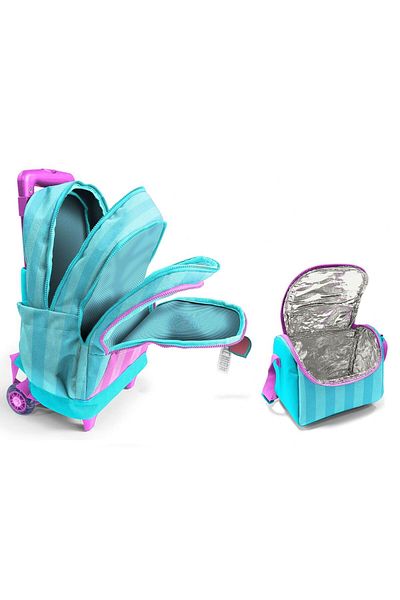 Coral High Illuminated Wheeled Rickshaw School Bag + Thermal Insulated Lunch Bag - Girl - Turkua
