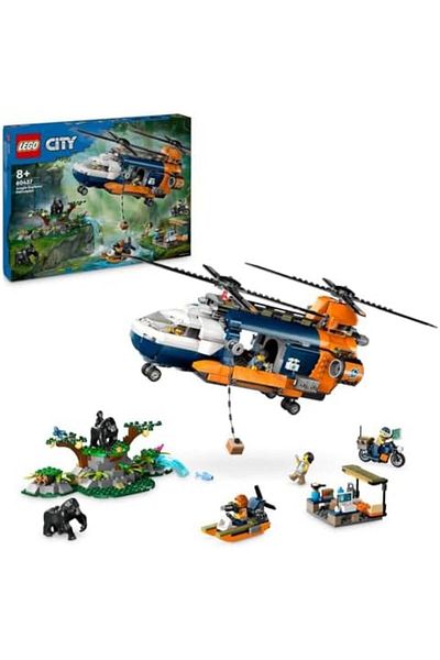 LEGO City Jungle Explorer Helicopter at Base Camp, Vehicle Building Toy Adventure Set for 8 Plus Yea