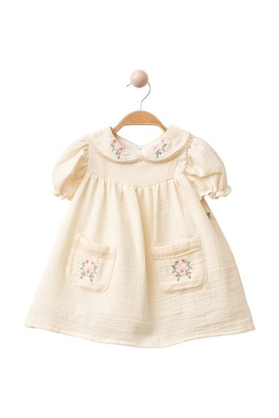 Babexi Pocket Embroidered Dress Ecru
