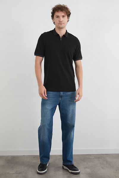 Fulla Moda Μπλουζάκι με ριγέ μισό φερμουάρ με γιακά πόλο