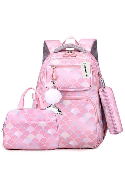 OricareFain School backpack set (3 pieces), Pencil case and Shoulder bag, NEVERMORE, Water-resistant, Back prote