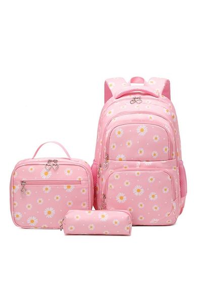 OricareFain Set rucsac școlar cu penar și geantă, NEVERMORE, imprimeu cu margarete, rezistent la apă, 43 x 29 x 16
