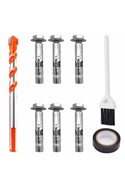 Xingrun expansion screw set with drill, brush and tape, stainless steel, silver/orange/white