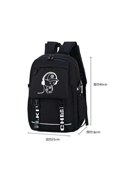 OricareFain School Backpack Set with Shoulder Bag, NEVERMORE, 46 x 31 x 18 cm, Black