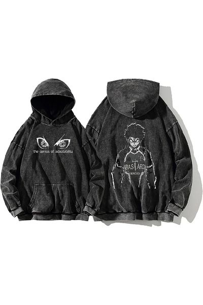 Touz Moda Yıkamalı Anime Basard Kapüşonlu Sweatshirt