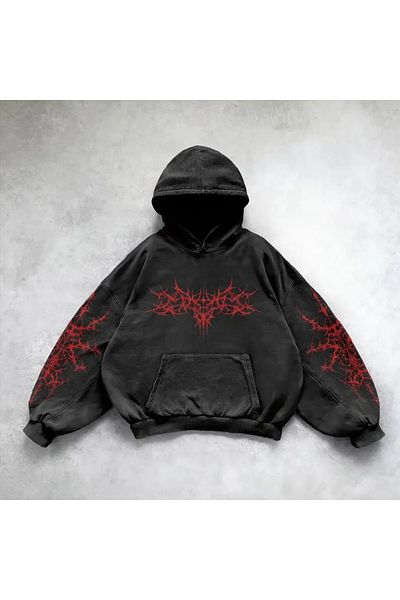 Touz Moda Πλυμένο Punk Gothic Φούτερ με κουκούλα