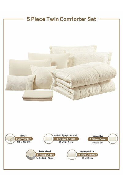 Donetella Luxury 5-Piece Bedding Set – Single Size Poly Jacquard Comforter with 350 GSM Poly Silk Filling