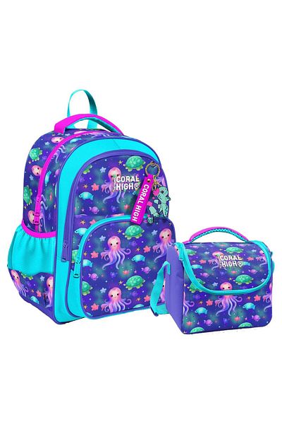 Coral High Set geantă și cutie de prânz pentru școala primară pentru fete - Lavanda Turcoaz Sea Anas