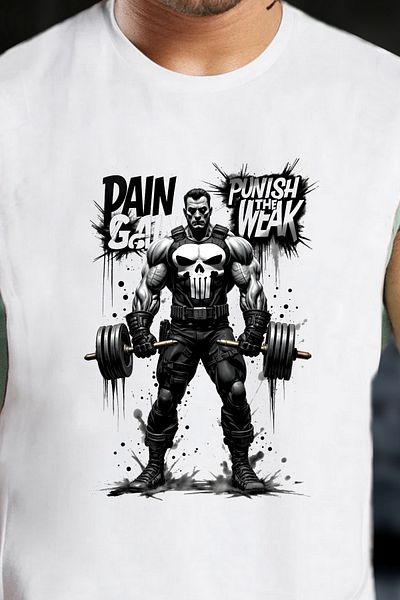 BESSA Men's Punish the Weak Printed White Oversize Crew Neck Cotton Sleeveless T-Shirt/Undershirt