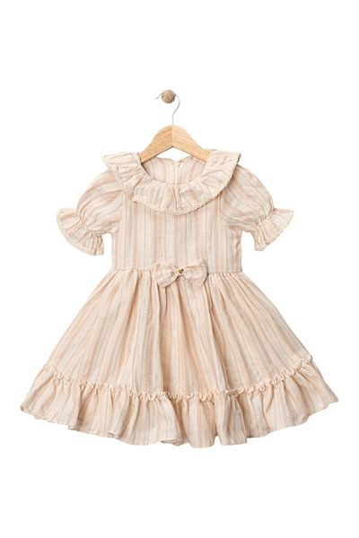 Babexi Muslin Striped Bow Dress Salmon
