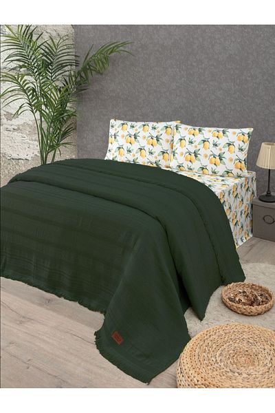 GONCA Lamazihome Green Cotton Pique Set with Lemon Pattern