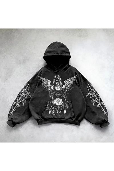 Touz Moda Πλυμένο Angel Wings Γυναικείο φούτερ με κουκούλα