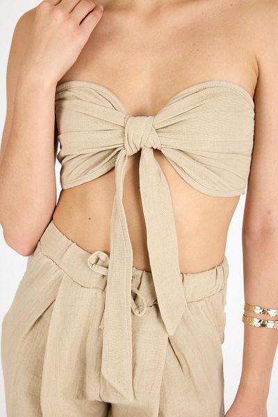 Polo State Women's Beige Linen Summer Double Suit – Bustier & Trousers