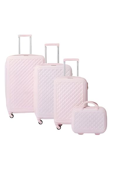 rexa 4-Piece Textured Checkered Luggage Trolley Set – Champagne, Durable & Stylish Travel Suitcases