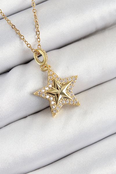Store 316L Steel Zircon Stone Star Model Gold Color Women's Necklace