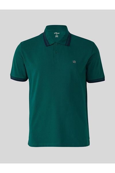 s.Oliver Big Sizes Men's Big Size Polo Shirt With Logo And Contrast Details, Dark Green