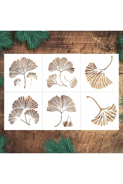 STENCİLTASARIM Stencil Tasarım F215 10x10cm 6 lı Ginko Yaprak SET:46 Duvar Ah...