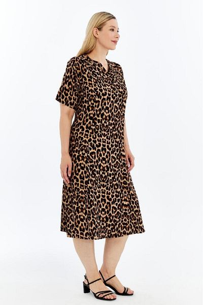 LİKAPA Short Sleeve Leopard Print Viscose Mother Dress
